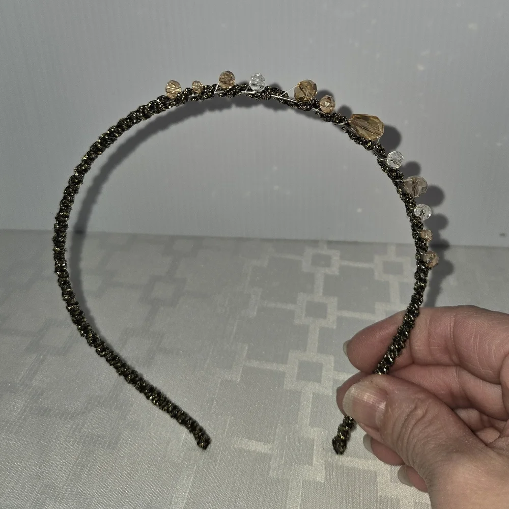 Gold Beaded Headband, Black & Gold Wrapped